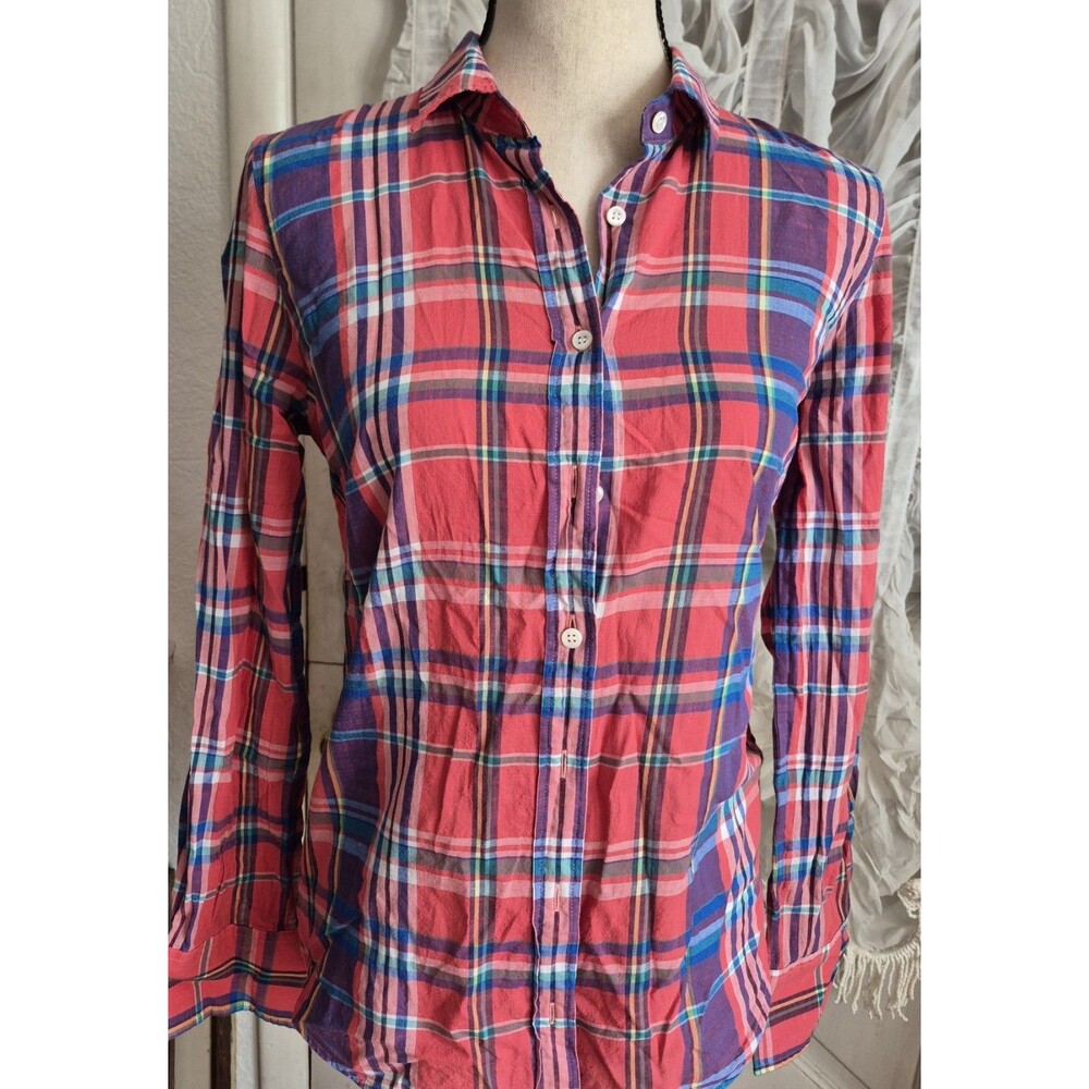 J Crew Women Perfect Shirt Blouse Top Button Up Red Blue Plaid